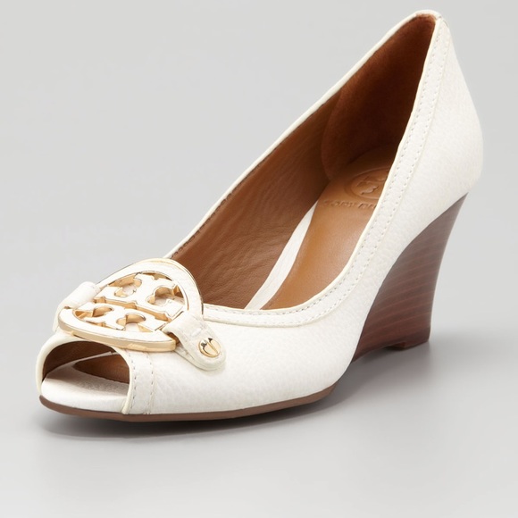 Tory Burch | Shoes | Tory Burch Amanda Open Toe Leather Creme Wedges |  Poshmark